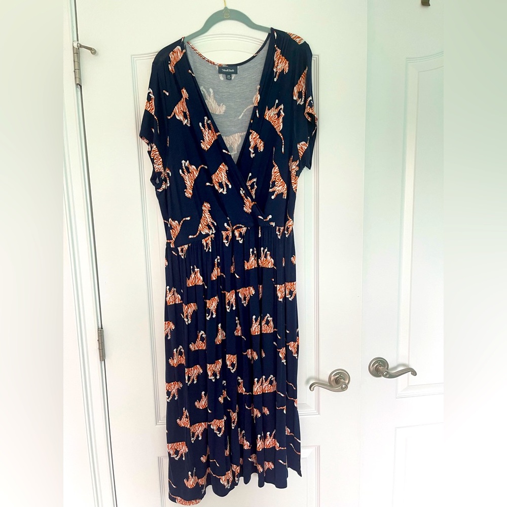 Size 2X Modcloth Jersey faux wrap maxi-dress Navy & Tiger print short sleeve